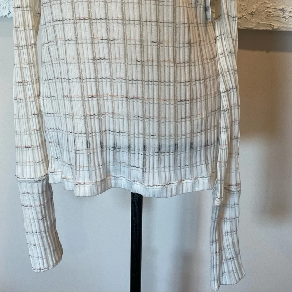 FREE PEOPLE Snowbunny Striped Off the Shoulder Metallic Long Sleeve Top L NWT.